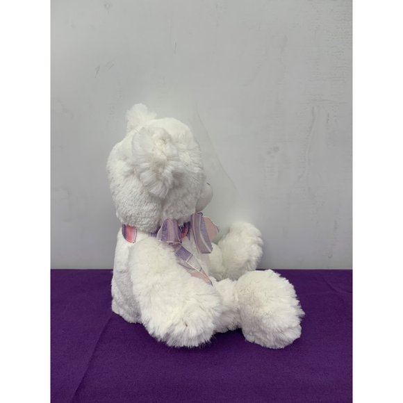 Dena NO 1784 First Main White Bear Plush Stuffed Animal Purple Pink Striped Ribb - Picture 2 of 12